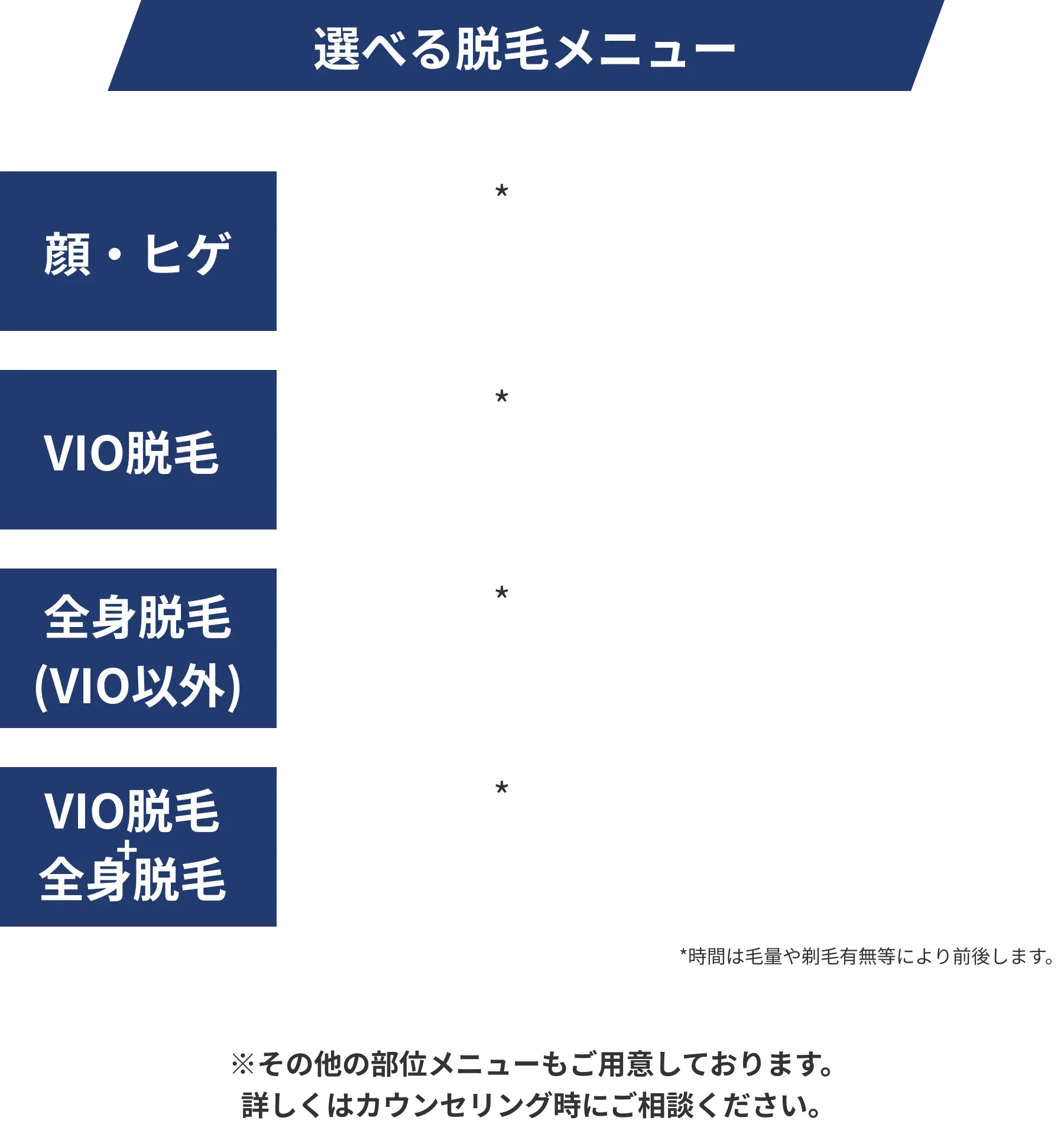 選べる脱毛メニュー